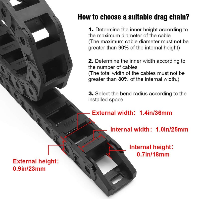 LMioEtool Pack of 2, R38 18mm x 25mm(Inner H x Inner W) Black Plastic Cable Wire Carrier Drag Chain 1M Length for CNC, with End Connectors - Bridge Type (Inner Side openable) - Image 3